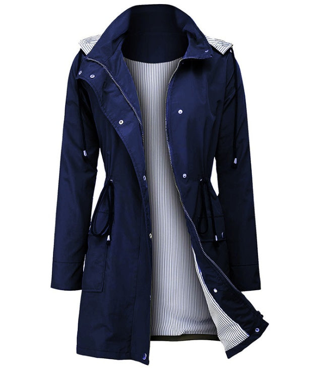 Rainproof hooded waist zipper women's jacket