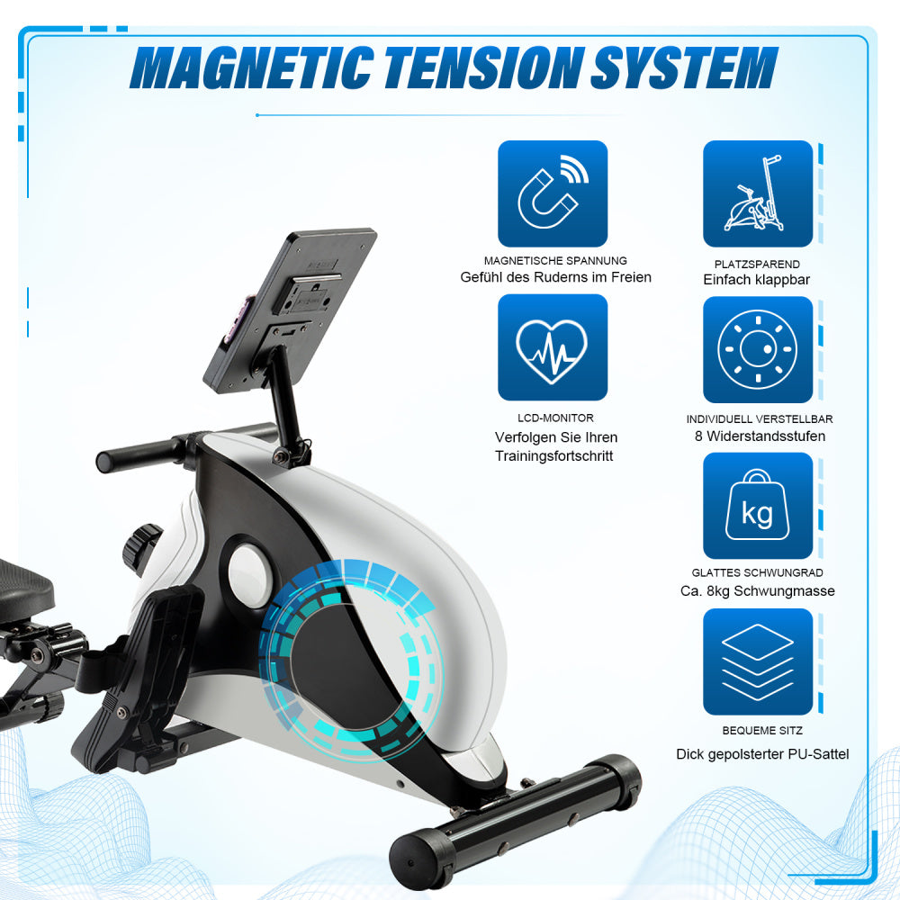 Doppelschienen-Rudergerät, elektronisch gesteuertes Magnetwiderstands-Rudergerät für den Heimgebrauch, für Kinomap APP, erleben Sie das echte Rudergefühl