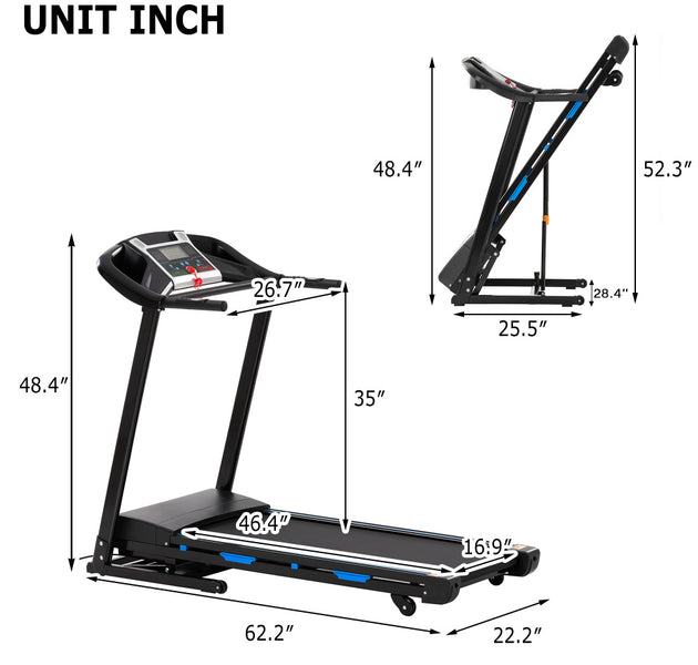 Treadmills for Home, Electric Treadmill with  Automatic Incline, Foldable 3.5HP Workout Running Machine Walking, Double Running Board Shock Absorption Pulse Sensor Bluetooth Speaker APP FITSHOW.