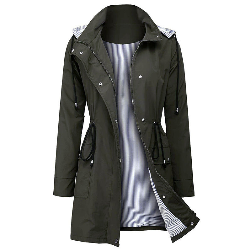 Rainproof hooded waist zipper women's jacket