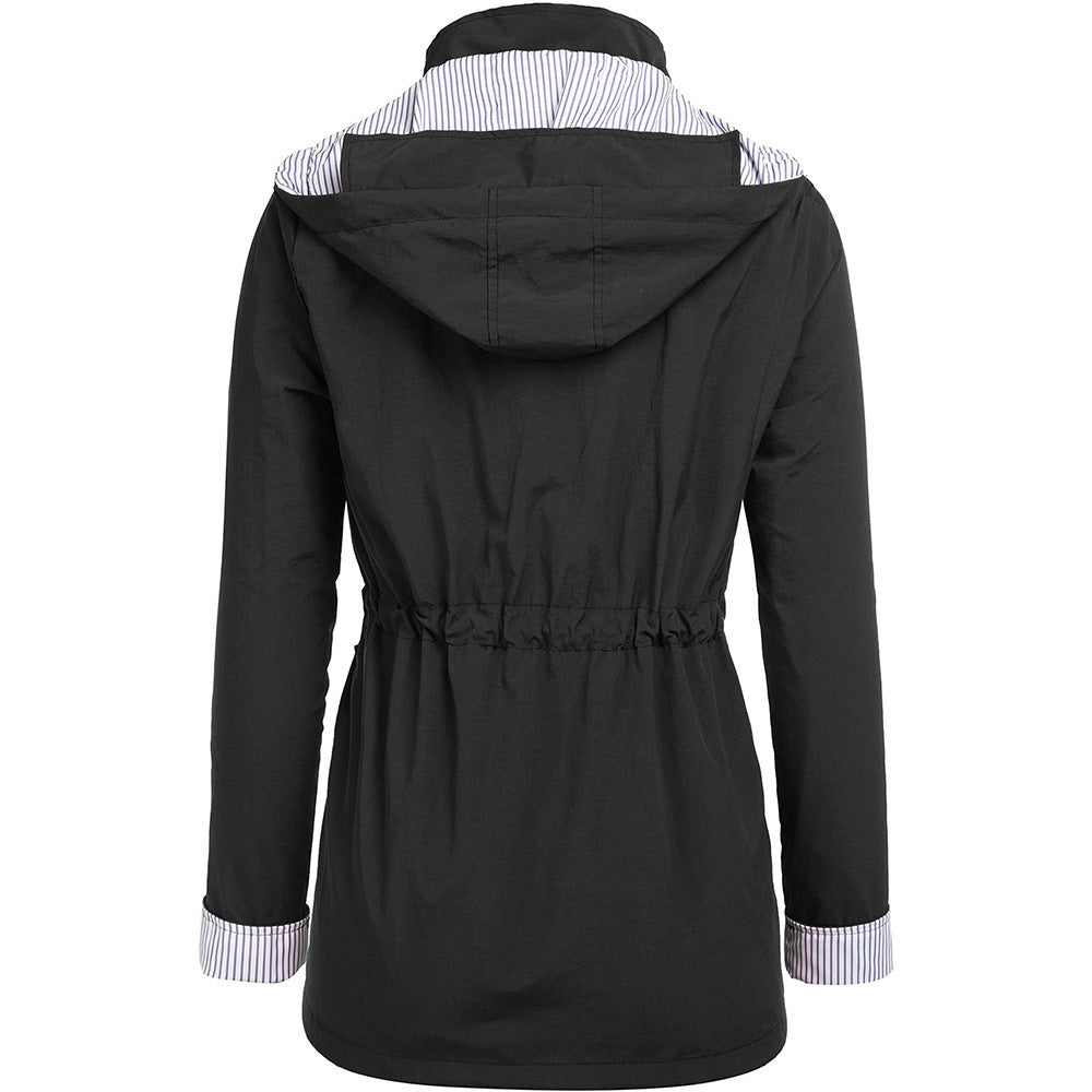 Rainproof hooded waist zipper women's jacket