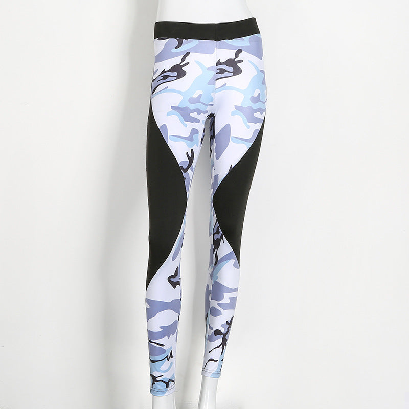 Dark Blue Printed Tight Gym Leggings