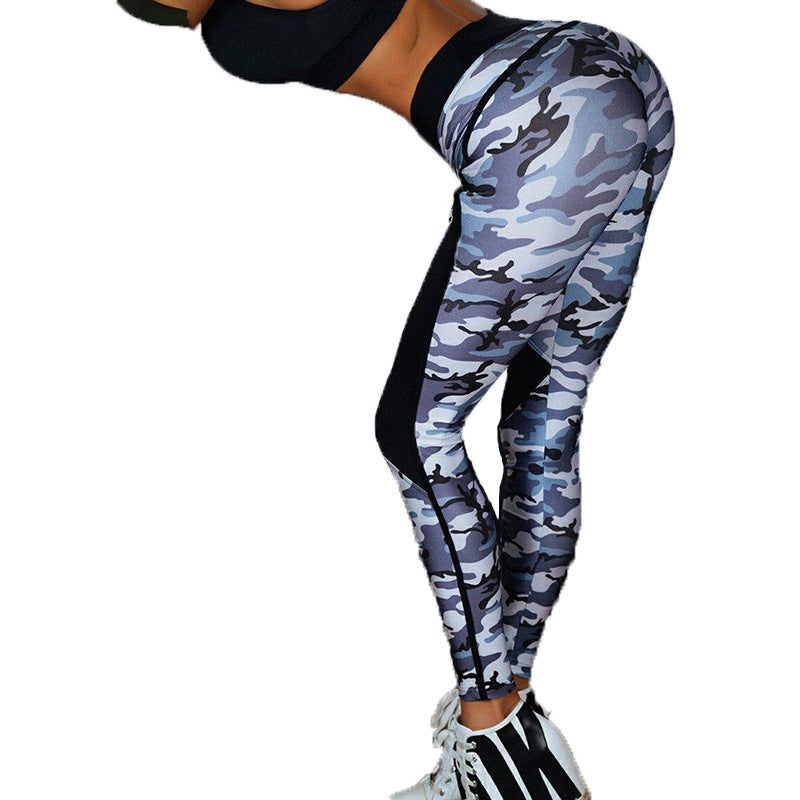 Dark Blue Printed Tight Gym Leggings