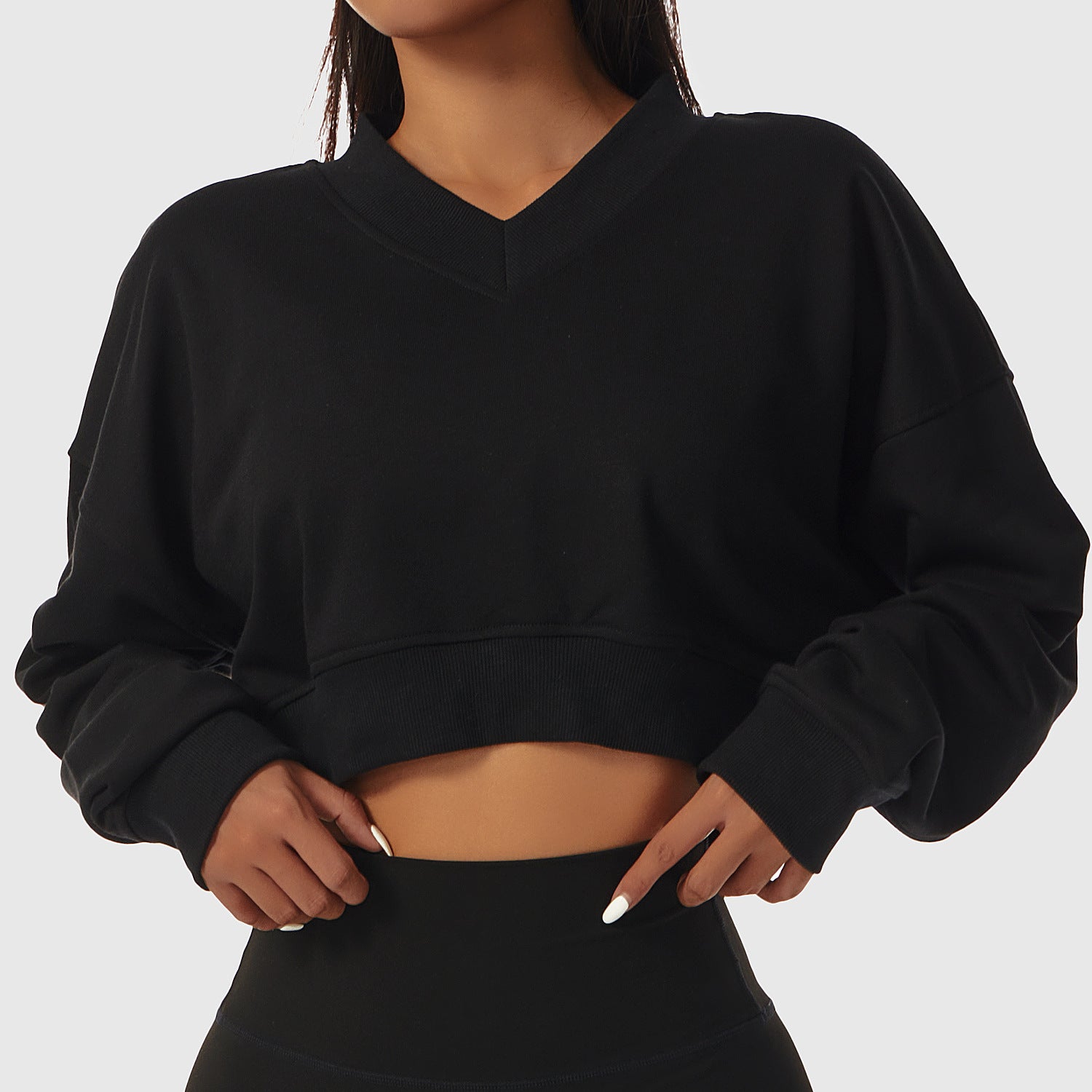 European And American Loose Long-sleeved Sports Sweater Women's Outdoor Fitness Wear V-neck Pullover Casual Top Fashion All-match Sweater