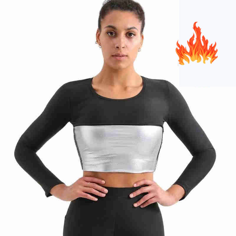 Shaper Sports Tunic Belly Tight Top Sweat Suit Silver Long Sleeve Fitness Wear