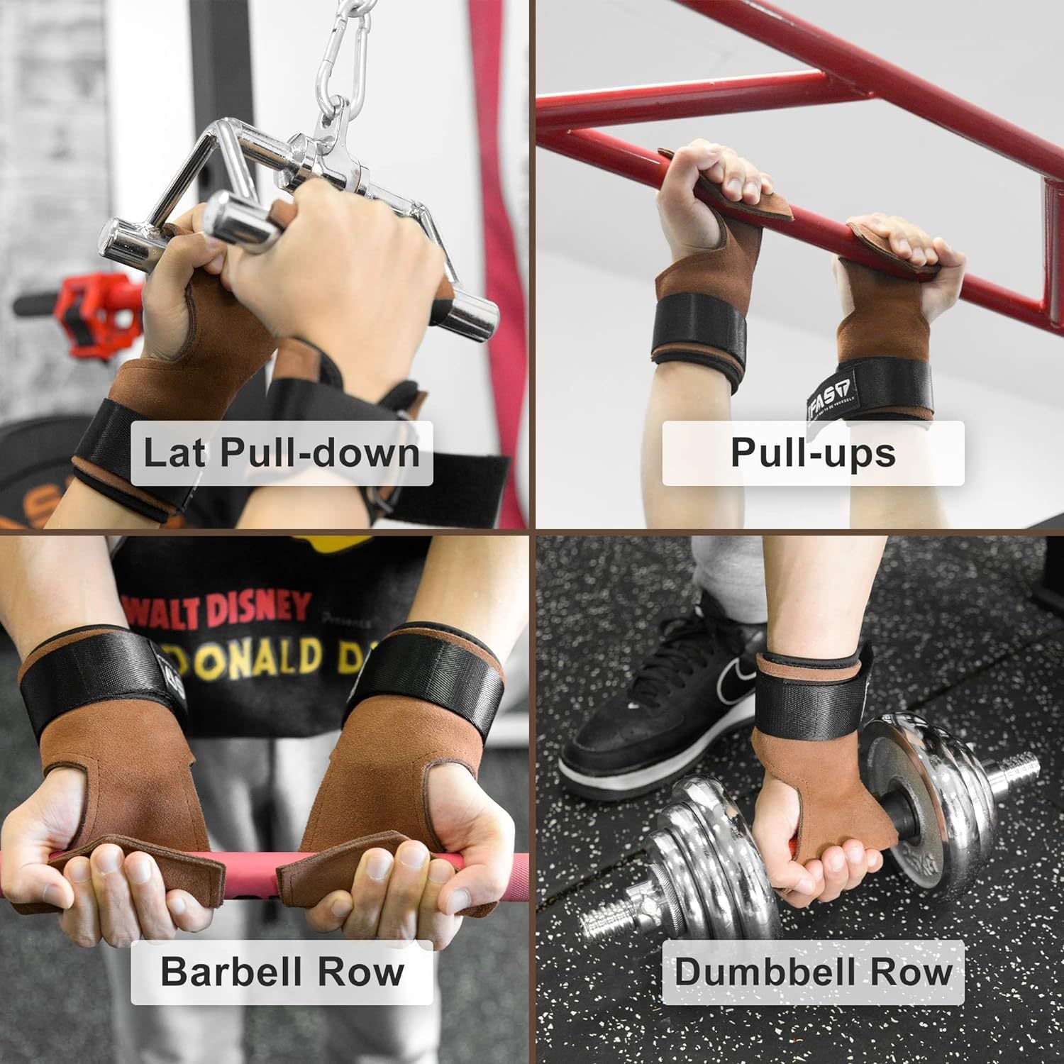 Weight Lifting Grips with Wrist Straps - Weightlifting Hooks, Non-Slip Cowhide Padded Workout Gloves for Men and Women Deadlift, Pull Up, Rows, Home Gym Power Training